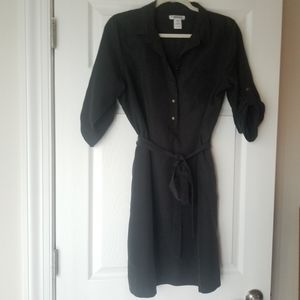 Reynah Couture Half Button Up Dress in Black w Tie